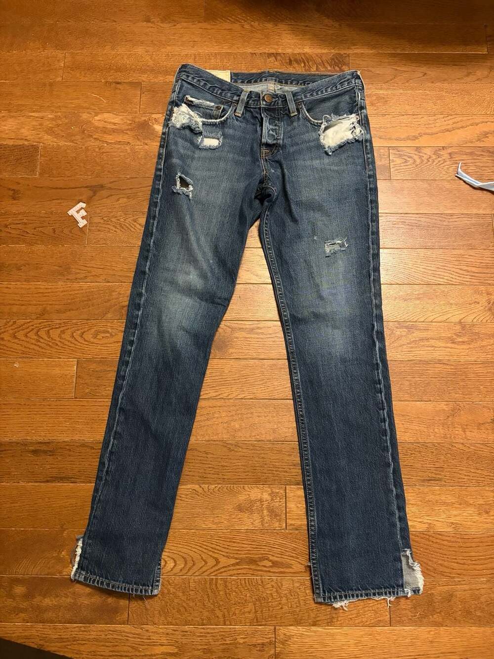 Hollister Distressed Slim Straight Jeans W31 X L32 Dark Blue Denim